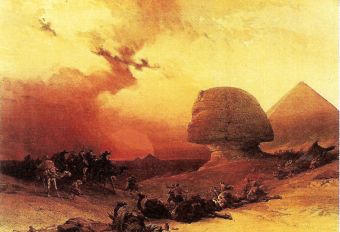 Приближение самума. Пустыня Гиза..Акварель Д. Робертса. 1838-1839