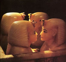 Четыре канопы с крышками, изображающими Тутанхамона. Гробница Тутанхамона. XVIII династия