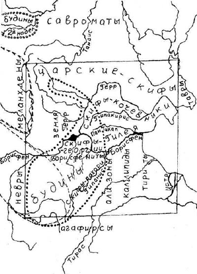 Карта Скифии, реконструированная по данным Геродота