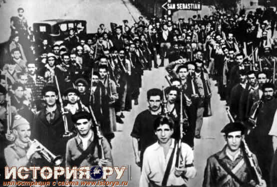 Выступление отряда народной милиции из Сансебастьяна на передовые позиции для борьбы с фашистами. 1937 г