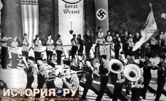 Демонстрация солидарности американских фашистов с гитлеровской Германией. 1938 г.