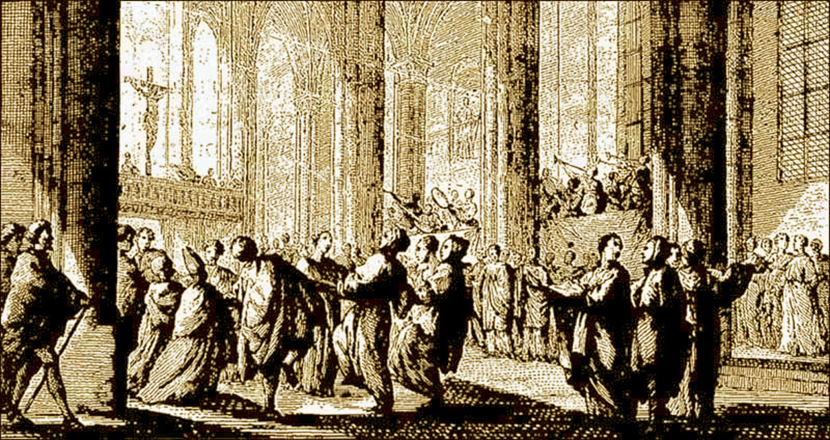 Праздник шутов в соборе, гравюра 1752