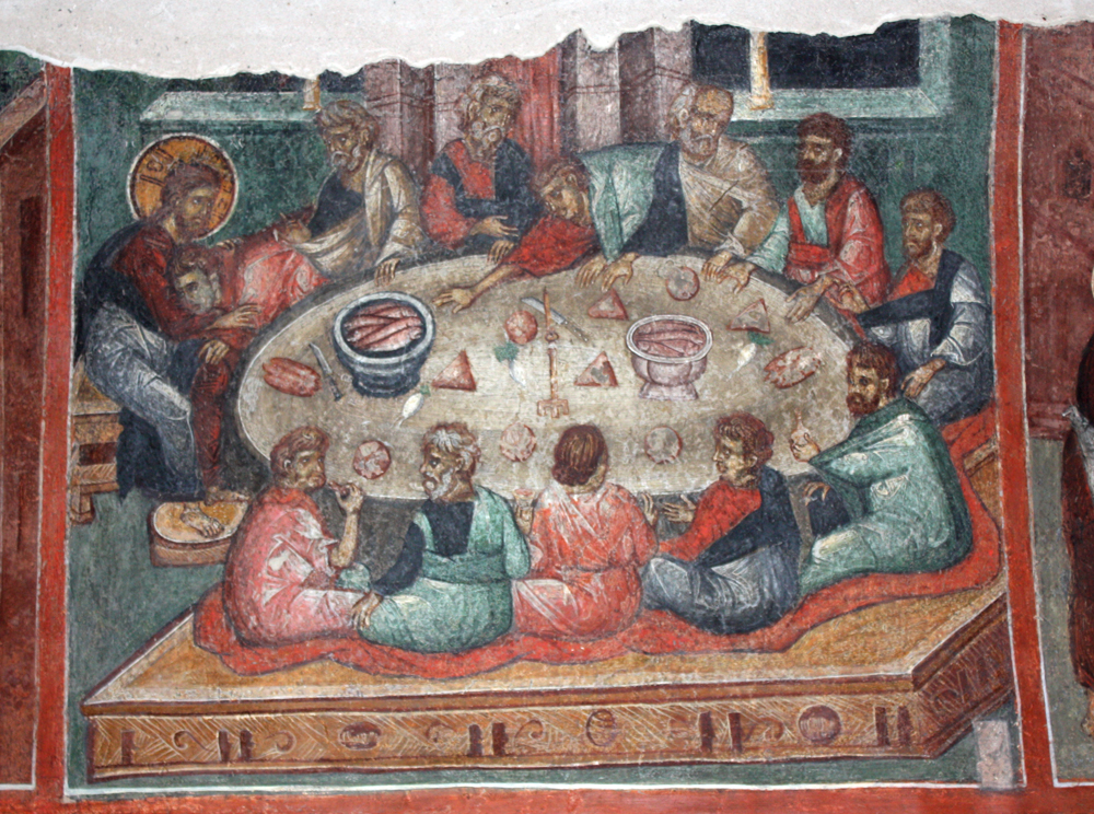 Тайная вечеря. Фреска 16 века из Кремиковецкого монастыря, Болгария.